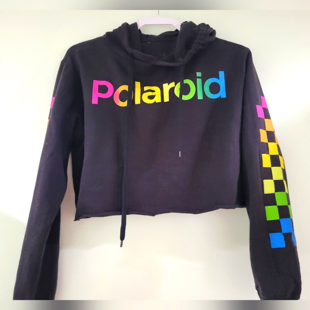 POLOROID Cropped hoodie sweatshirt. Pullover.